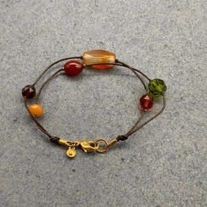 Swarovski Swan Beaded Bracelet Gold Brown Leather Green Red Orange